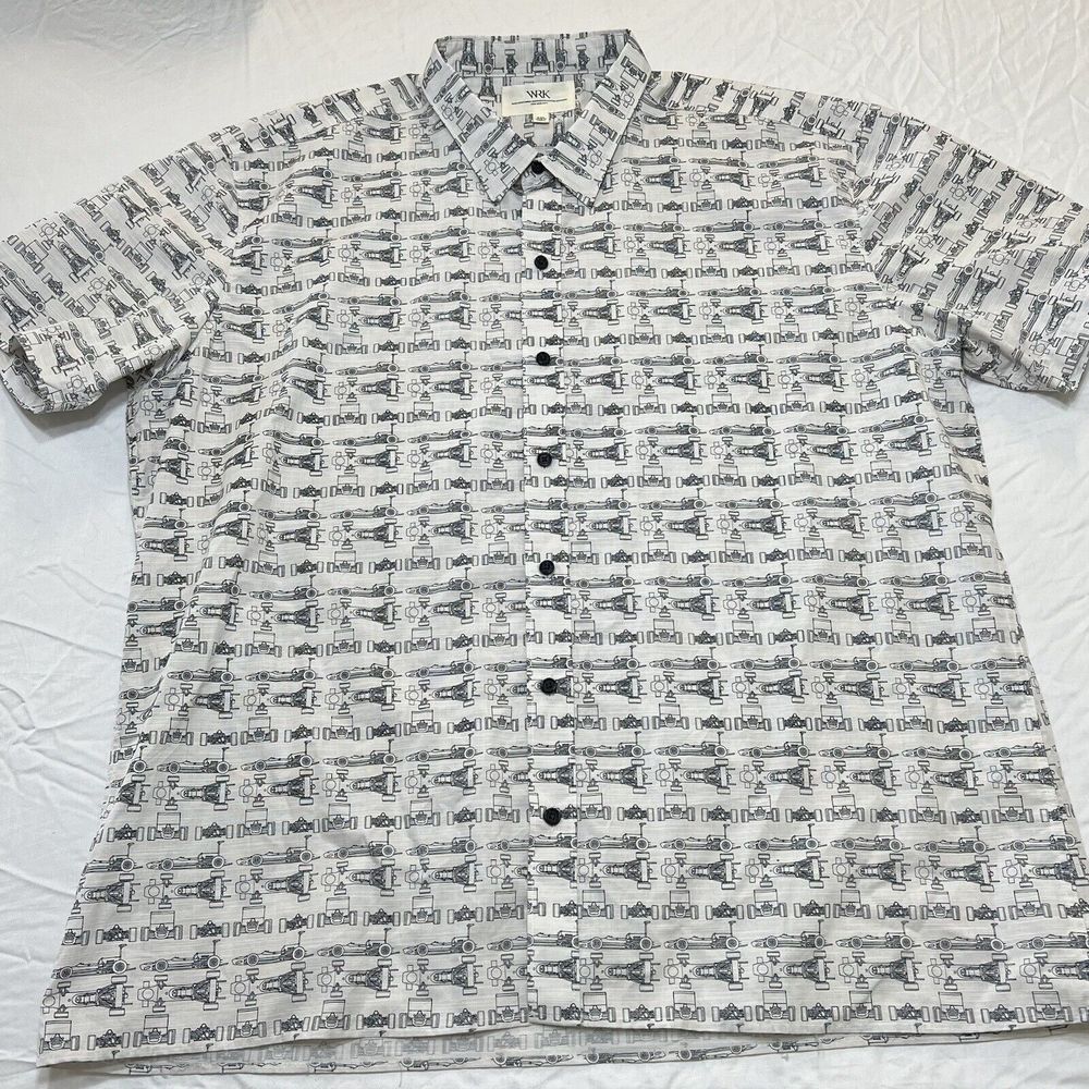 WRK Work Rest Karma Short Sleeve Button Down Race Car Mens Shirt Size XXL
